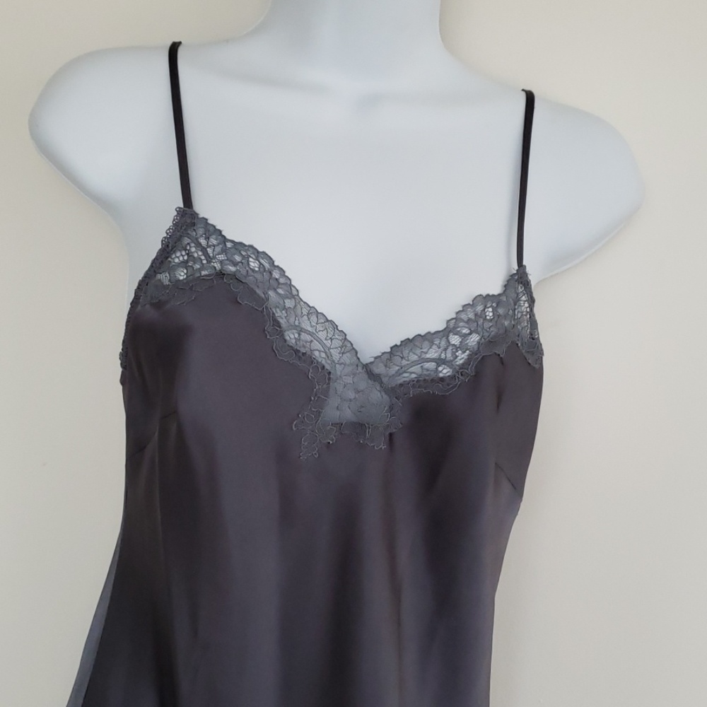 Victoria's Secret gray silky lace trim chemise XS - Picture 2 of 8